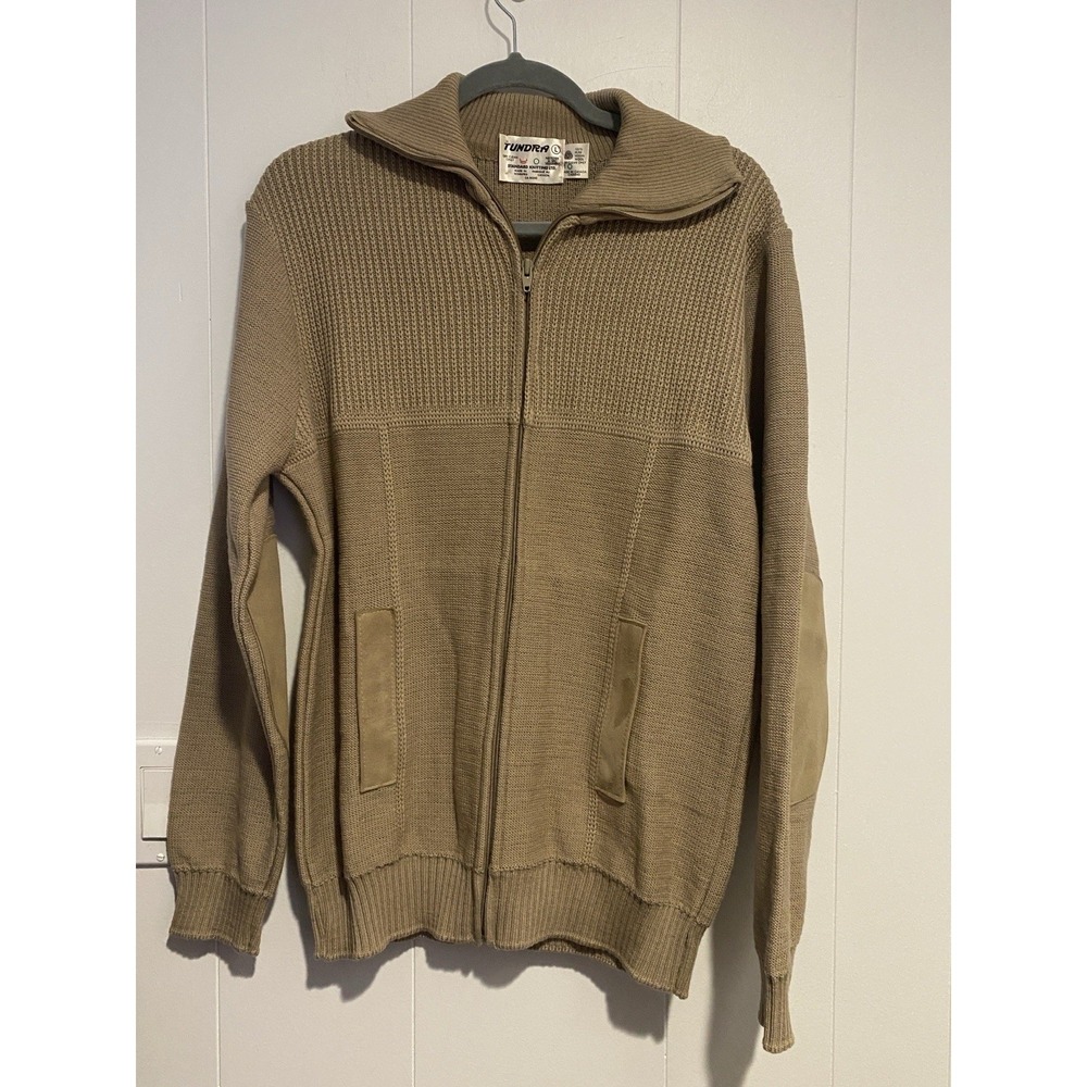 VTG‎ TUNDRA Canada Pure Virgin Wool Full-Zip Cardigan Sweater Tan Mens Large